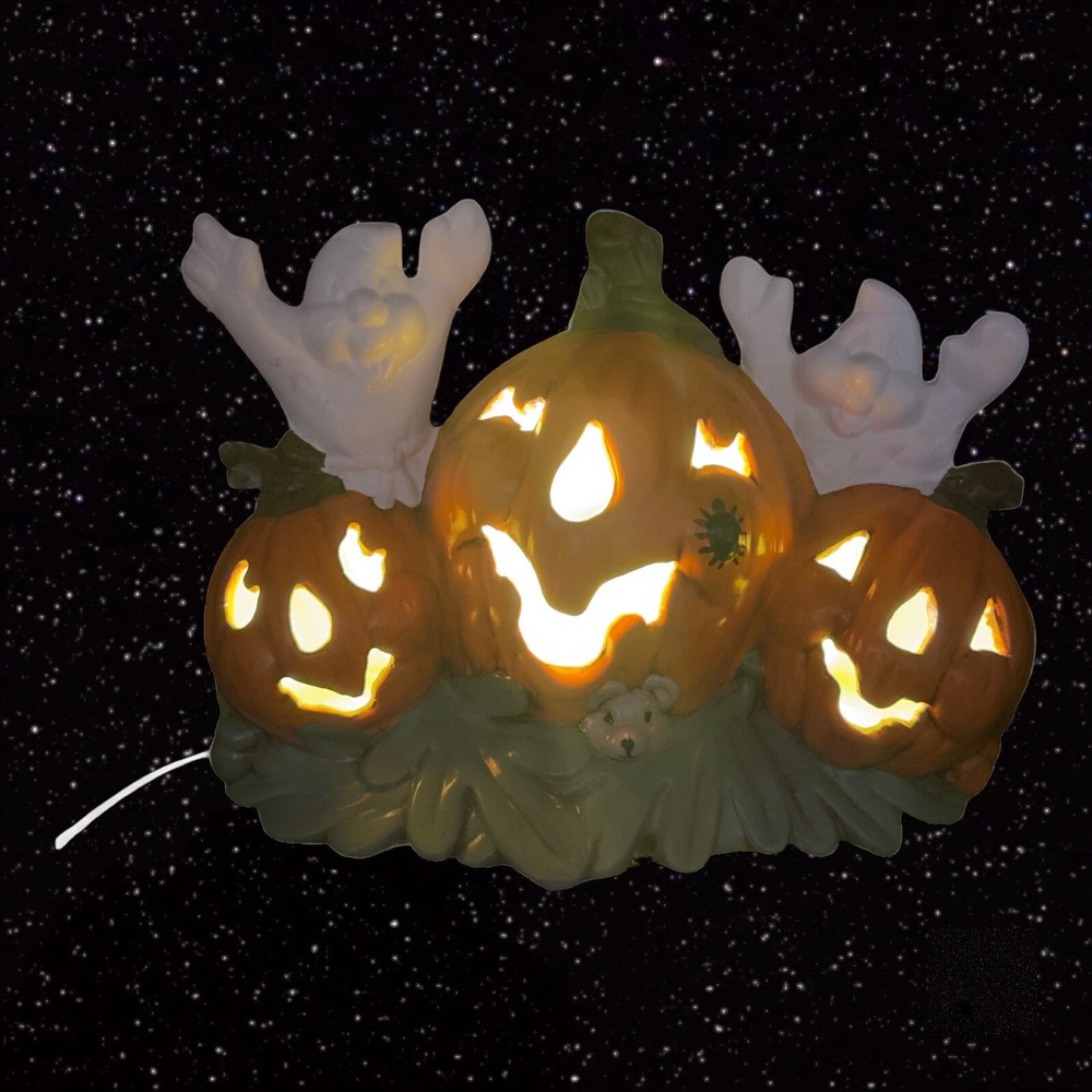 Halloween Light Up Jack O Lantern Ghosts Mouse Spider Ceramic Night Lamp Signed