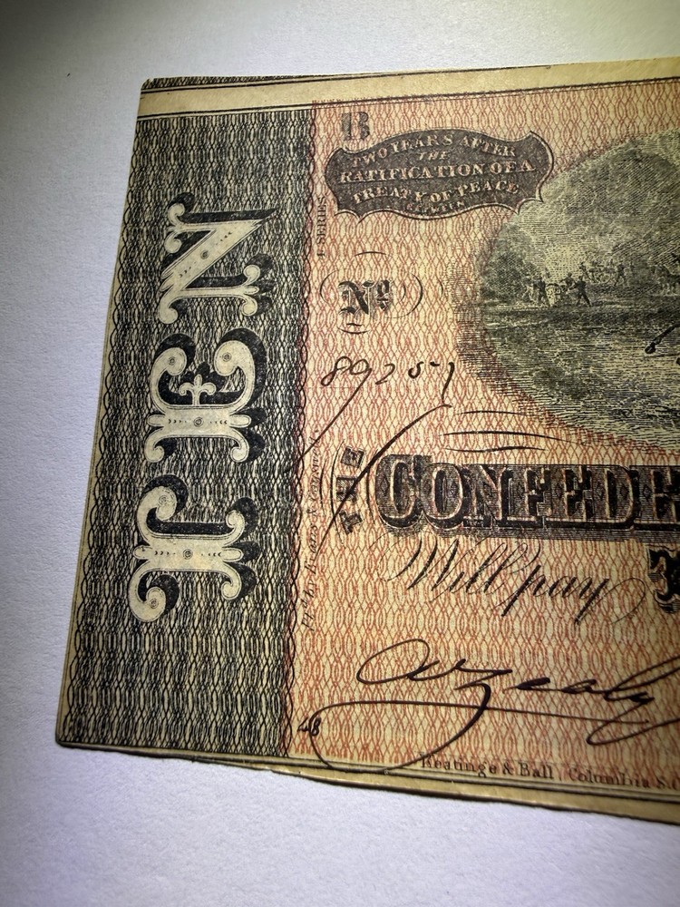 1864 $10 Ten Note Confederate Note Uncirculated