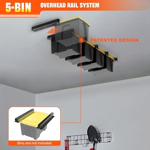 Garage Ceiling Bin Storage Rack, Adjustable Heavy Duty Overhead for 5 bins