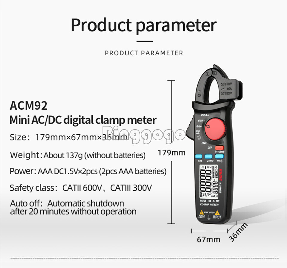 Digital Clamp Meter AC DC Current Ammeter Multimeter Voltage 6000 DC/AC 100A 1mA
