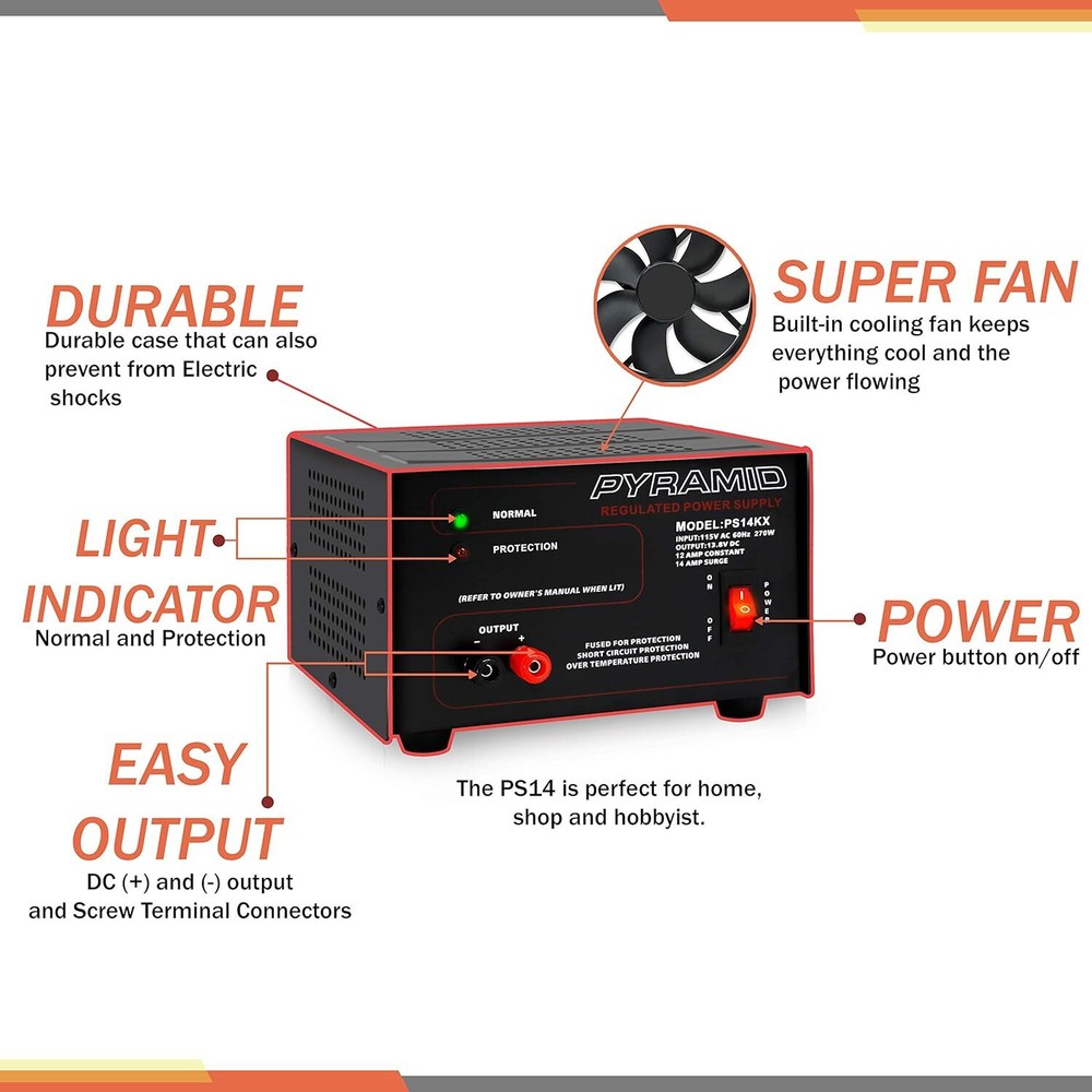 Pyramid Universal Compact Bench -12 Amp Linear Regulated AC-to-Dc 12V Converter