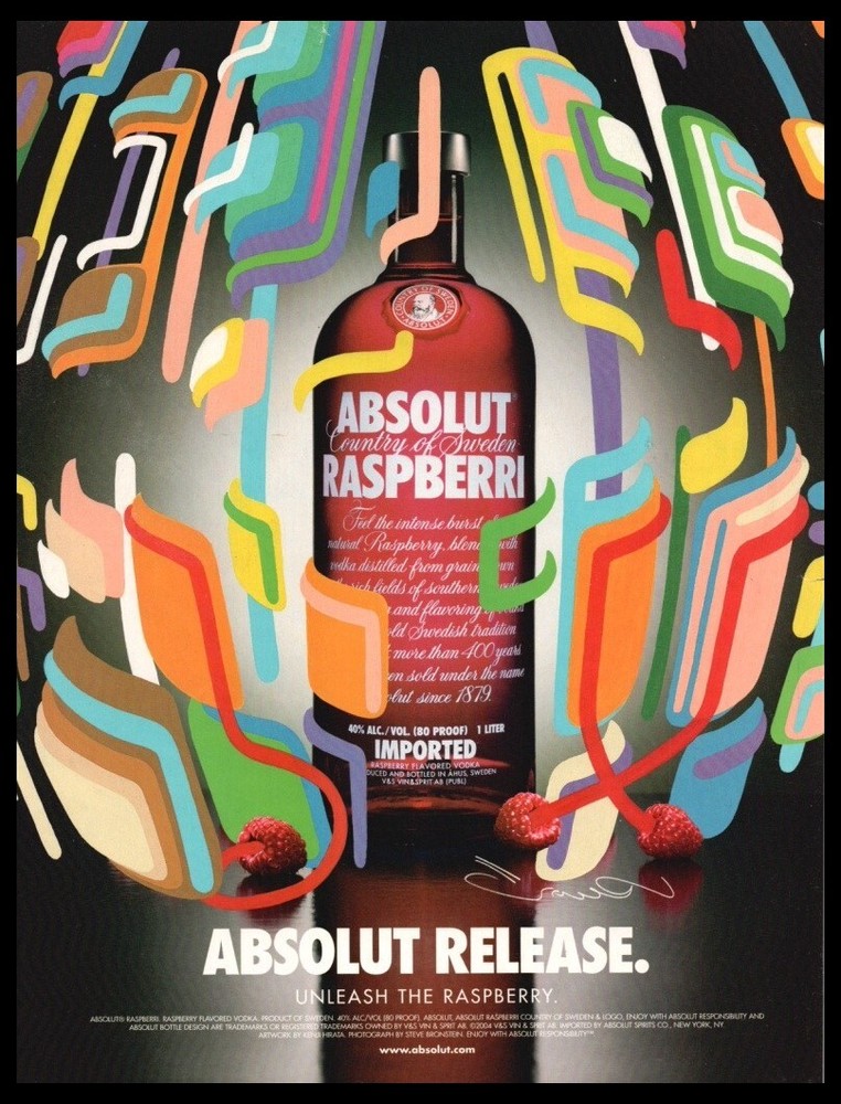 2004 Absolut Release Raspberry Vodka Bottle art-ORIGINAL Print ad / mini poster-