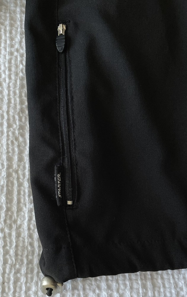 STARTER Mens Medium Large Track Jacket Full Zip Black Gray EUC