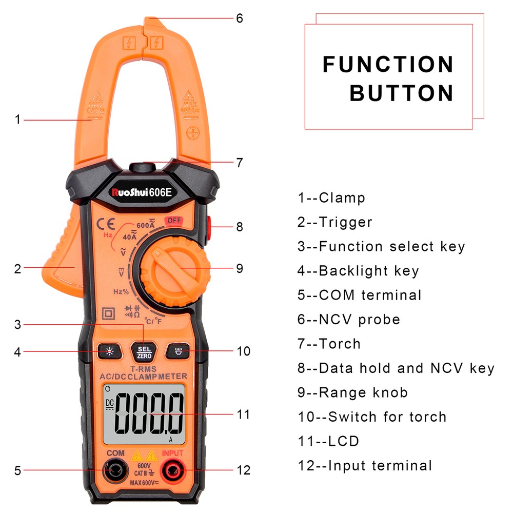 Digital Multimeter Tester AC DC Volt Amp Clamp Meter Auto Range LCD Handheld