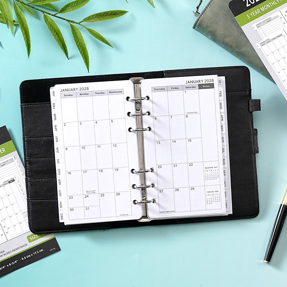 2026-2028 Monthly Planner Refill - A6 Size, Inserts with A6, black