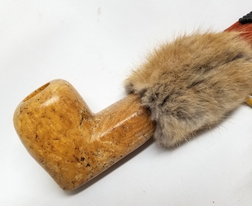 14-3/4" Marbled SoapStone Peace Pipe Apache Made Chanupa Pipe