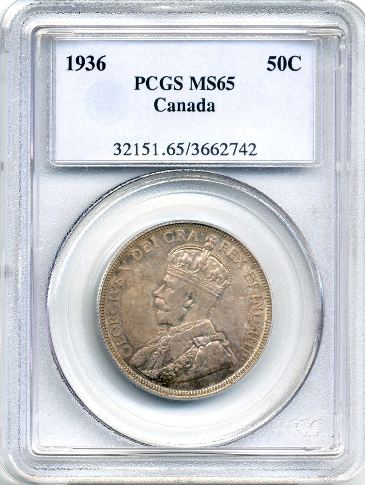 1936 Canada 50 Cents - GEM Uncirculated, PCGS MS65