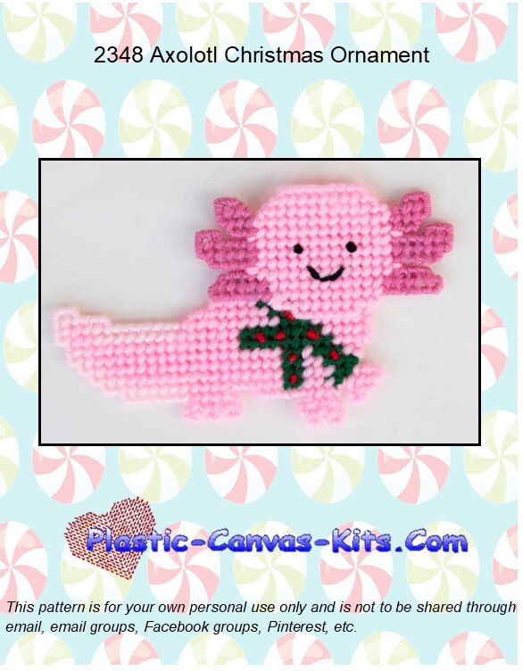 Axolotl Christmas Ornament- Plastic Canvas Pattern or Kit