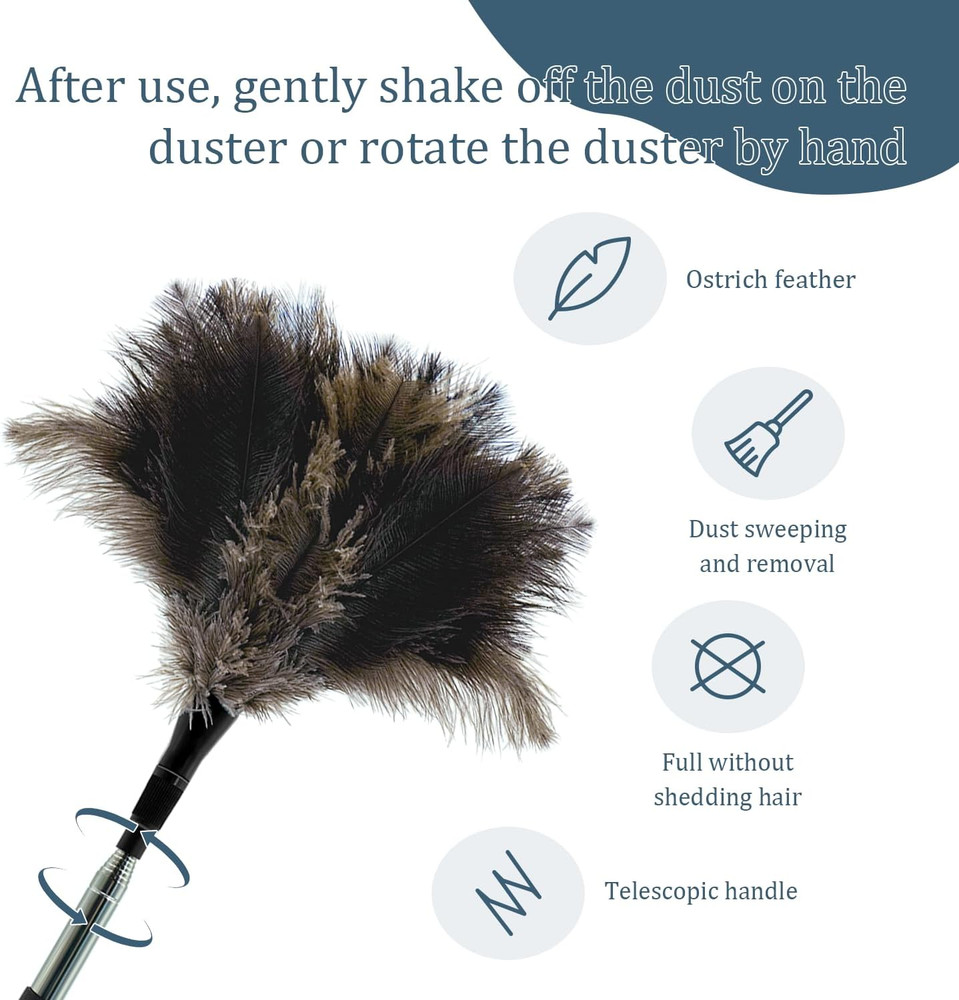 Extendable Feather Duster - 47 inches Fluffy Long Handle Reusable Feather Dus...