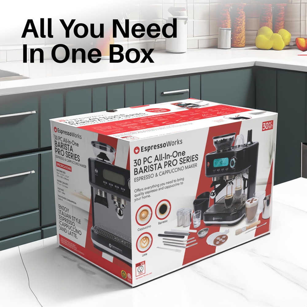 Barista Pro Espresso Machine & Grinder - 30-Piece Bundle (Black)