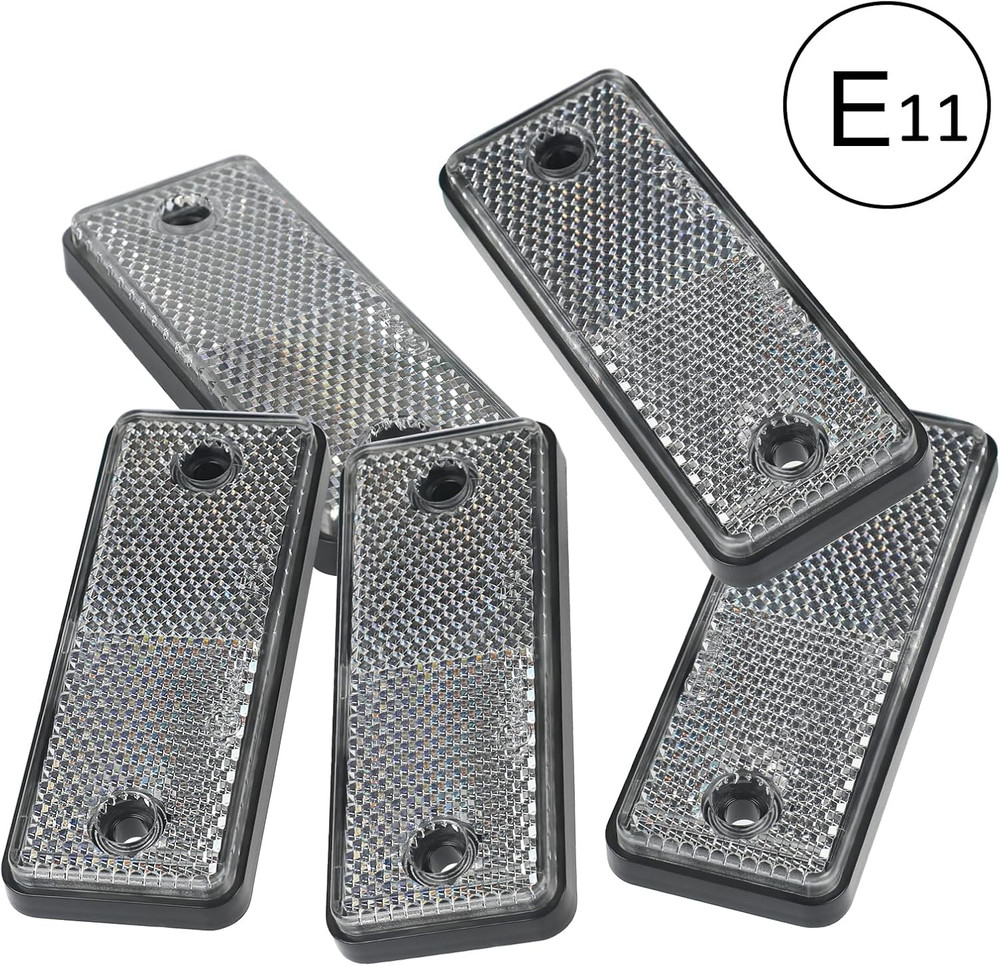 10 Pack White Screw on Rectangular Reflectors, E11 Approval Road Safety Gate Pos
