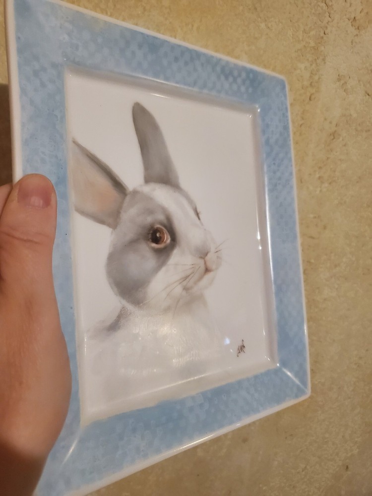 Bunny Rabbit Platter/Plate Easter Handpainted. Signed