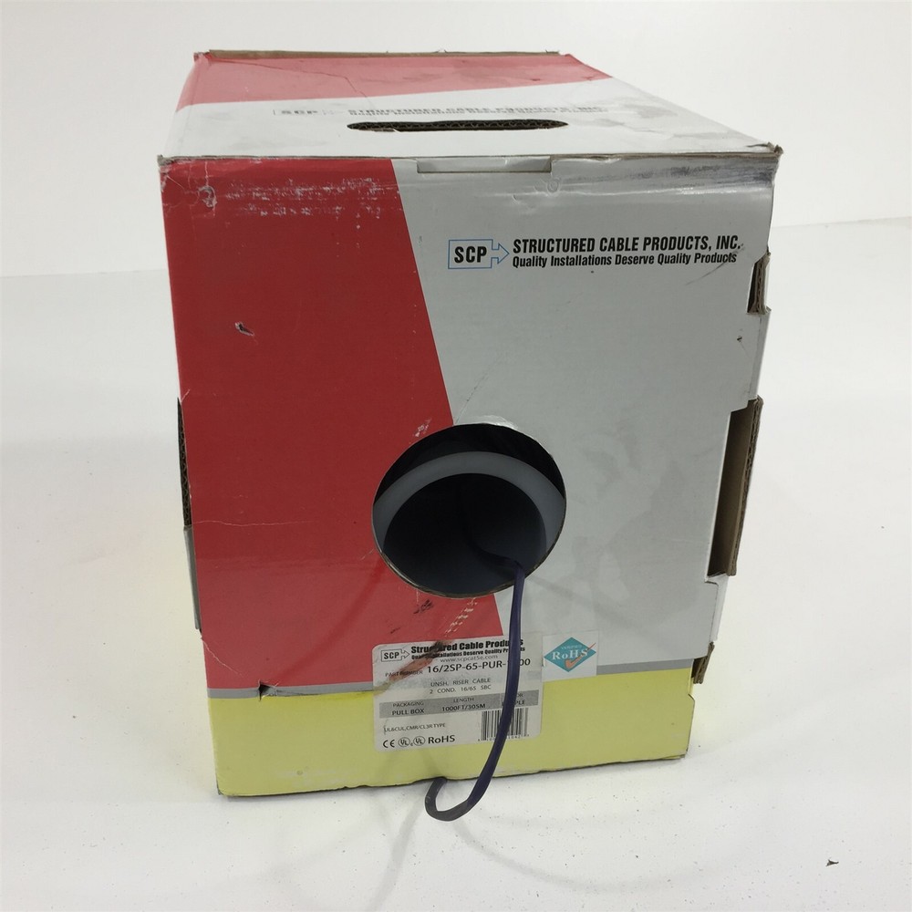 Structured Cable Products 16/2SP-65-PUR-1000 Unshielded Riser Cable 2/C 1000'