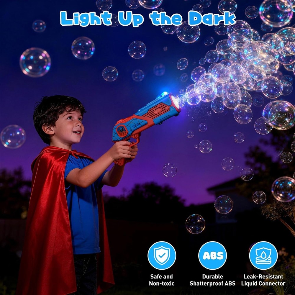 2PCS Bubble Gun for Kids, Spider Bubble Machine Gun with 4 Bubble Solution, Outd