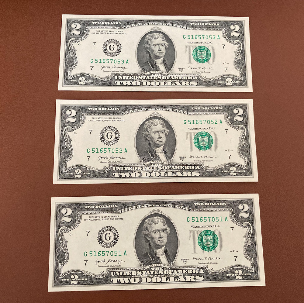 Sequential Uncirculated Two Dollar Bills, $2, Series 2017A