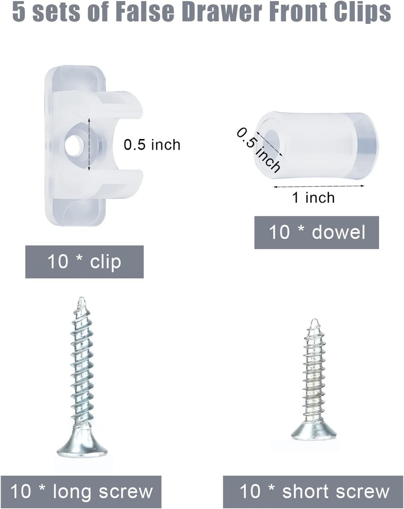 10 Pack False Front Cabinet Clips, with Screws Acrylic False Front Cabinet Drawe