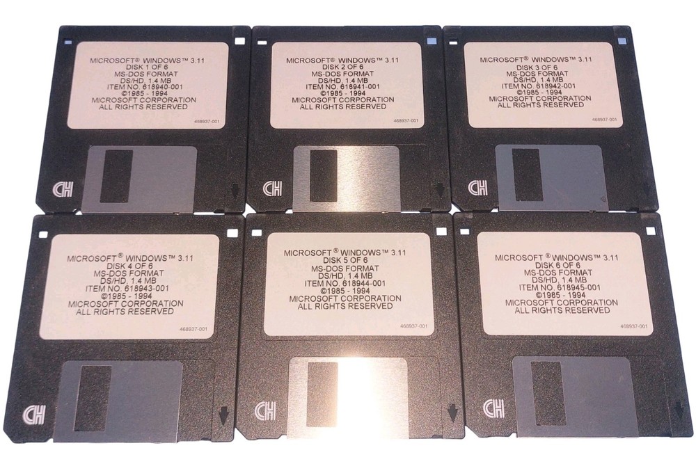 Microsoft Windows 3.11 Operating System Software 3.5" Floppy Disk 1993 Set 1 - 6