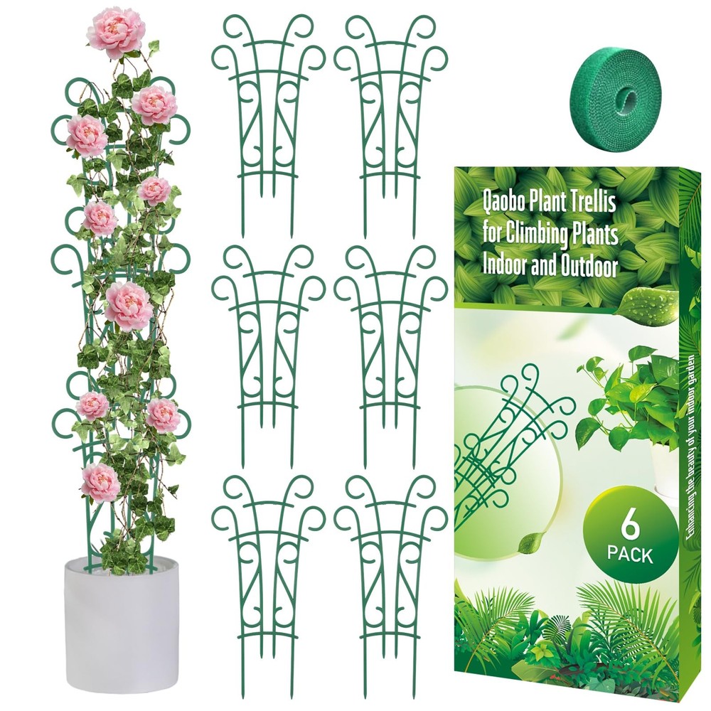 Qaobo 6 Pack Indoor Plant Trellis for Potted Plants, Stackable 6 Pack, Green