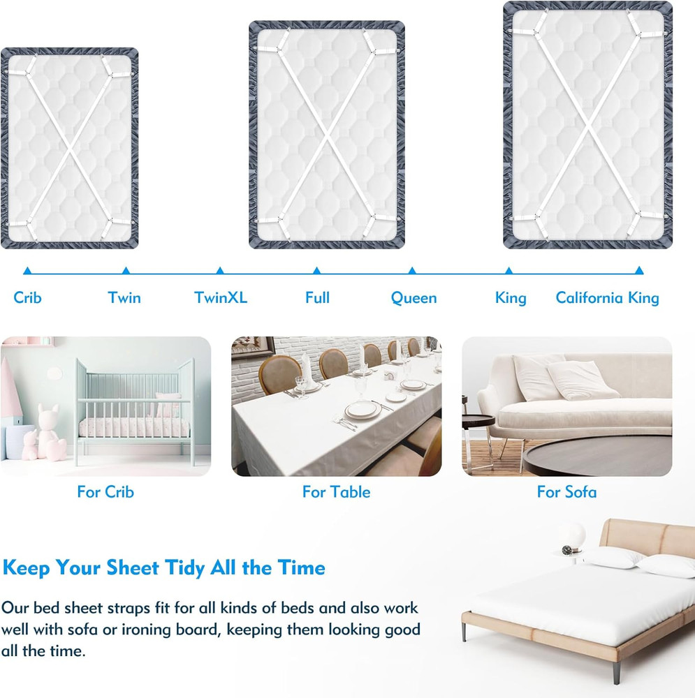 Bed Sheet Straps, 2Pcs Elastic Adjustable Bed Sheet Holder Straps, Fitted Sheet