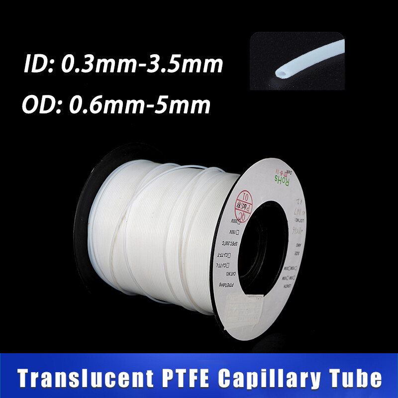 Translucent PTFE Capillary Tube Tubing Sleeve ID 0.3mm-3.5mm High Temp Resistant