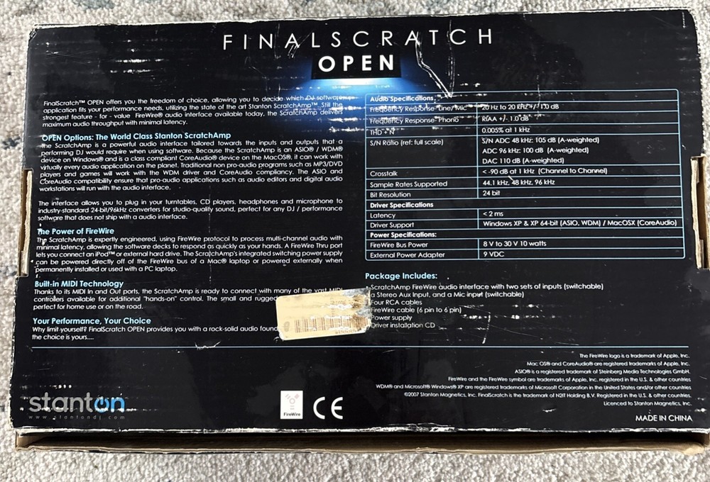 Stanton Final Scratch Open In Box All Cables Directions Etc.