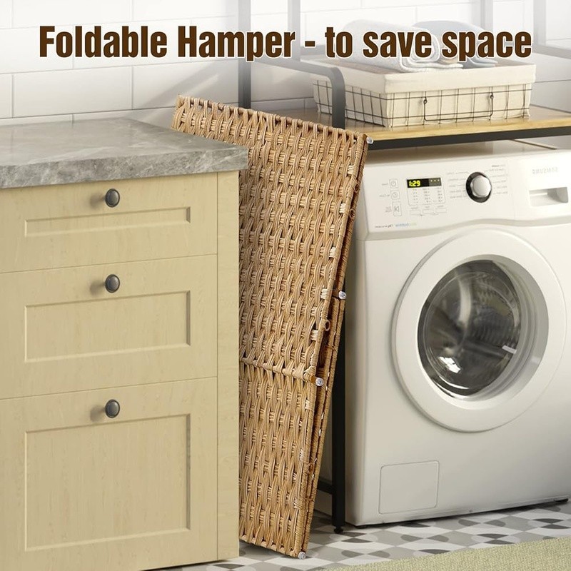 Handwoven Laundry Hamper Waterproof Removable Liner Easy Carry Divided Storage