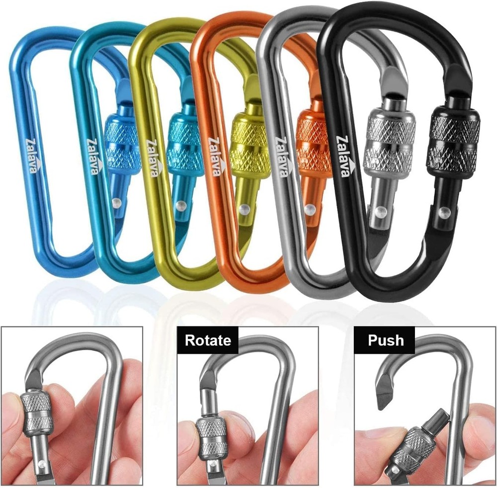 6pcs 2”D-Clip Durable Locking Carabiner Keychain Clip with Hook