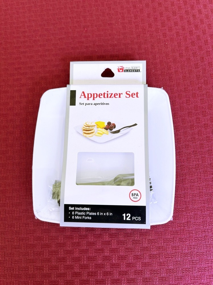 Jacent Appetizer Set with 6 Mini Forks and 6 Plastic Plates 6" x 6"