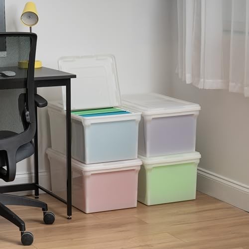 File Box, File Organizer w/Hinged Split Lid for Letter File, Wing Lid - 4 Pack