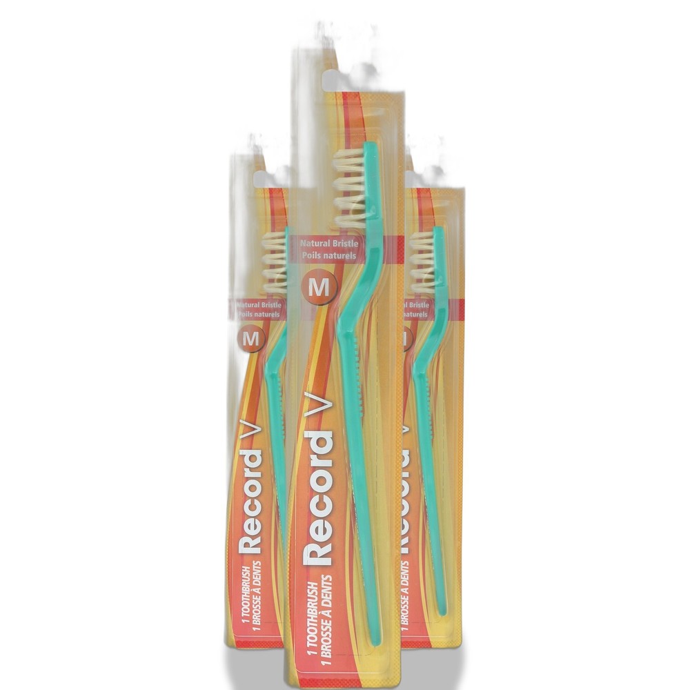 Fuchs Record V Natural Bristle Toothbrush Medium 1 Unit 3 Pack