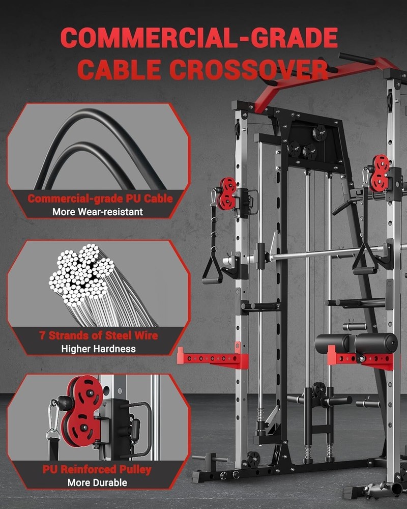 Smith Machine Home Gym 2200LBS Squat Rack Power Cage with LAT Pull-Down ,Workout