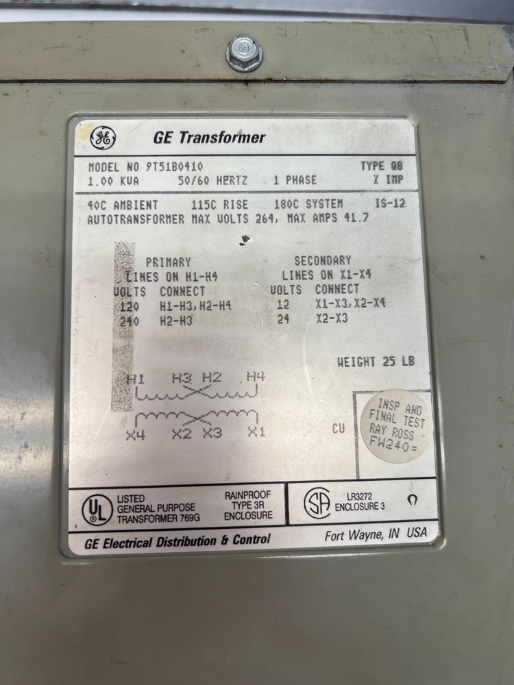 General Electric 9T51B0410 1PH Transformer