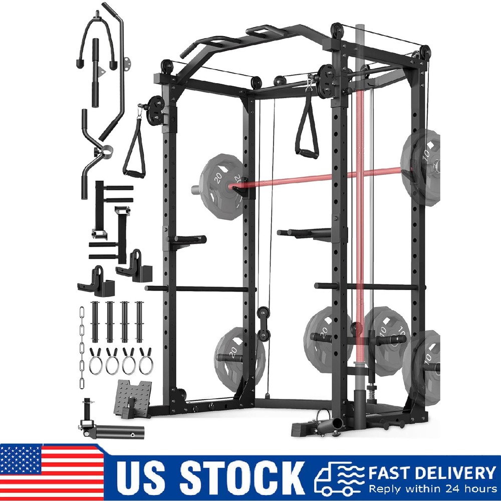 Power Cage Power Rack Multi-Function Squat Rack with Pulley System for Home Gym