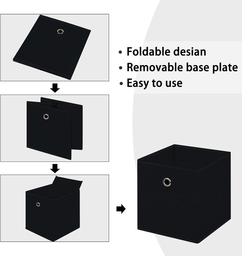 Black Foldable Storage Cubes Bins ,11 Inch Cloth Cube 3 Pack,