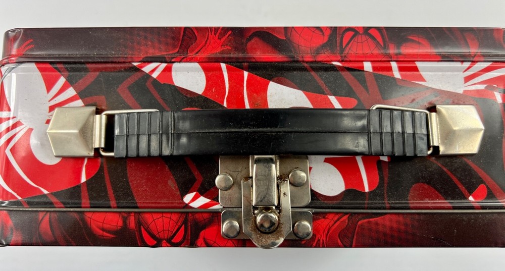 Spiderman Lunch Box Metal Embossed Black Handle