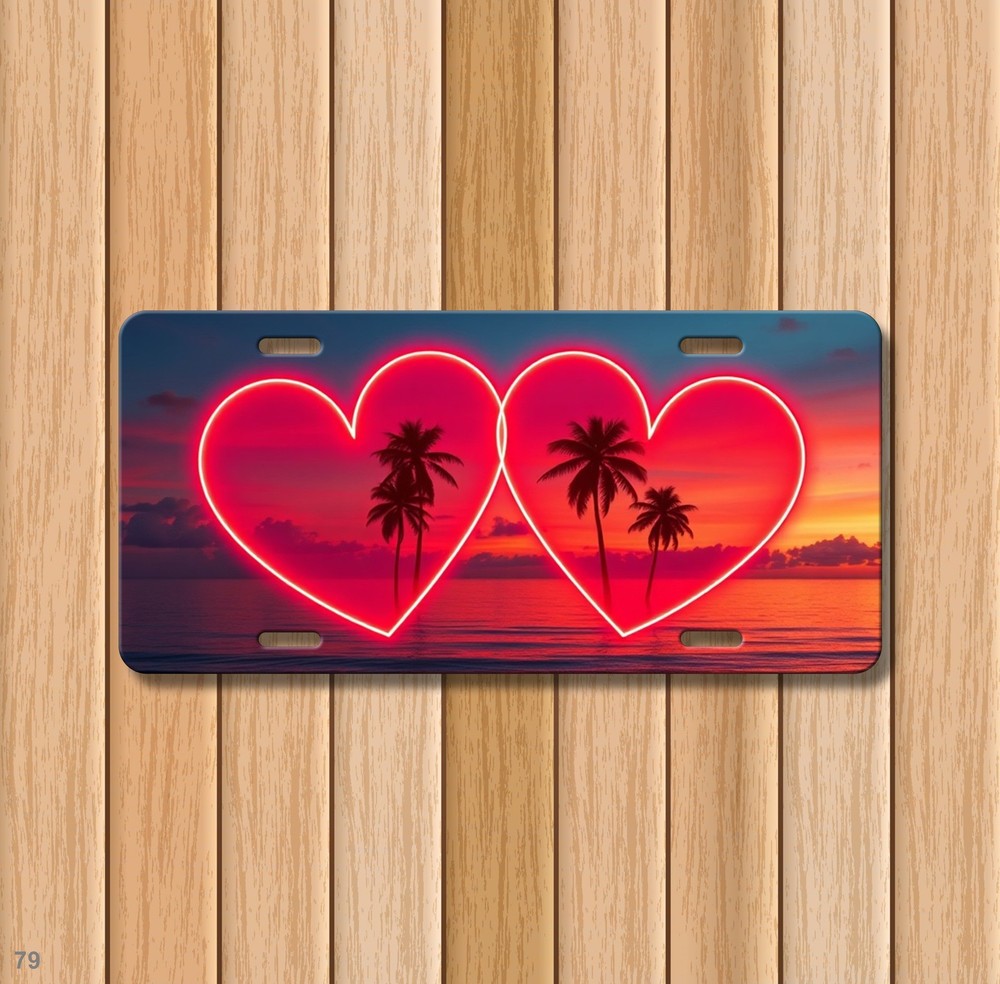 Glowing Double Hearts Design Custom Text License Plate Editable Decor