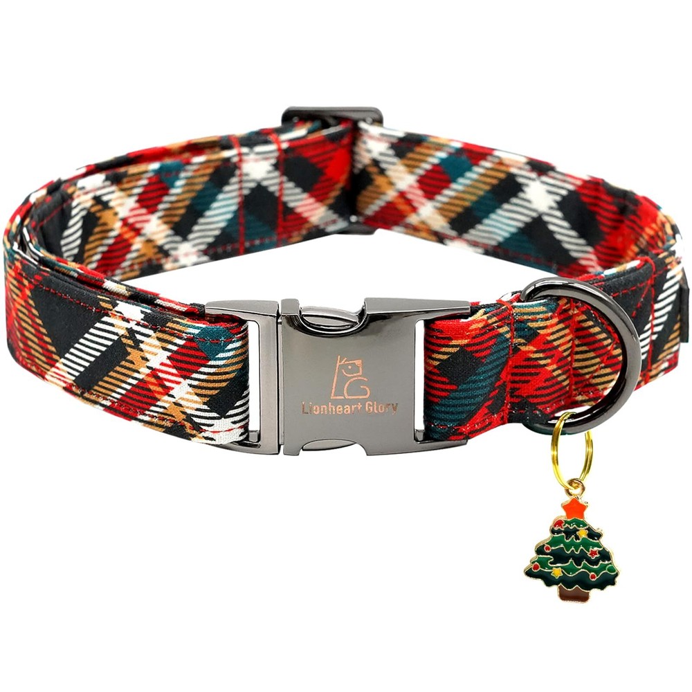 Plaid Dog Collar - Soft Durable Adjustable for Medium Dogs - Christmas Fall C...