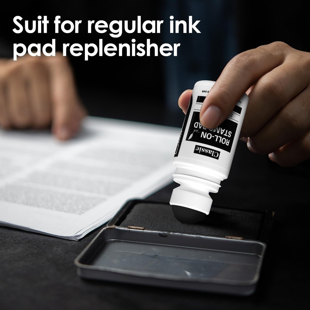 2 Pack Black Roll-on Stamp Pad Ink Refill 2 oz Roll-on Ink Refill Self Inking...