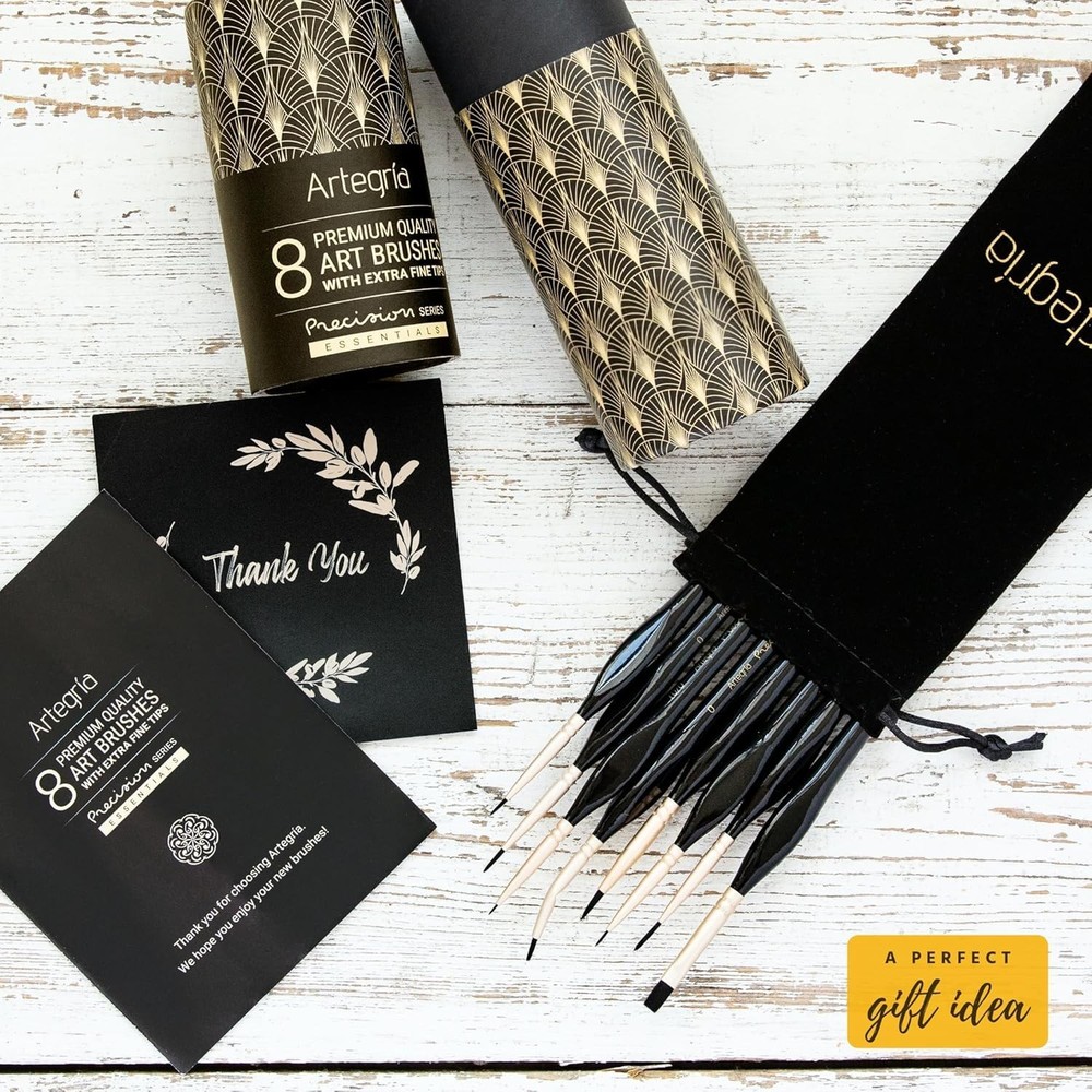 Precision Art Brush Set - 8 Ergonomic Miniature Brushes with Storage Container