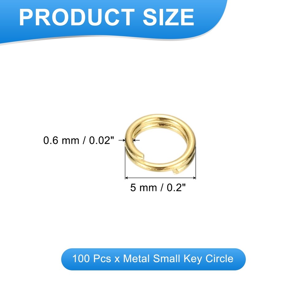 Round Split Ring, 100 Pcs 5 mm Small Split Ring with Double Loops Gold