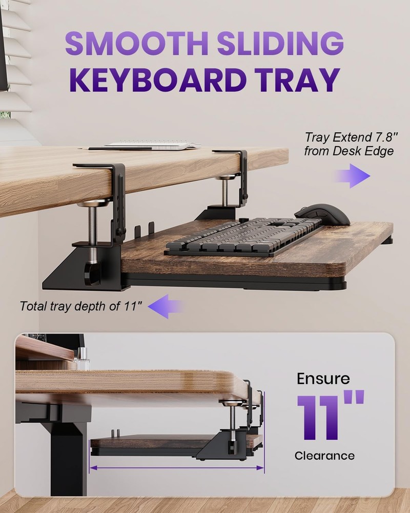 Ergonomic Keyboard Tray Under Desk, Pull Out with Adjustable -clamp, 25.6 (31...