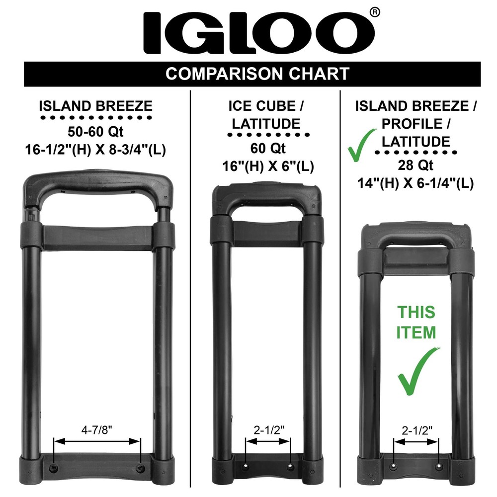 Igloo Replacement Telescoping Handle for Approx. 14"H x 6.25"W x 2"D, Black
