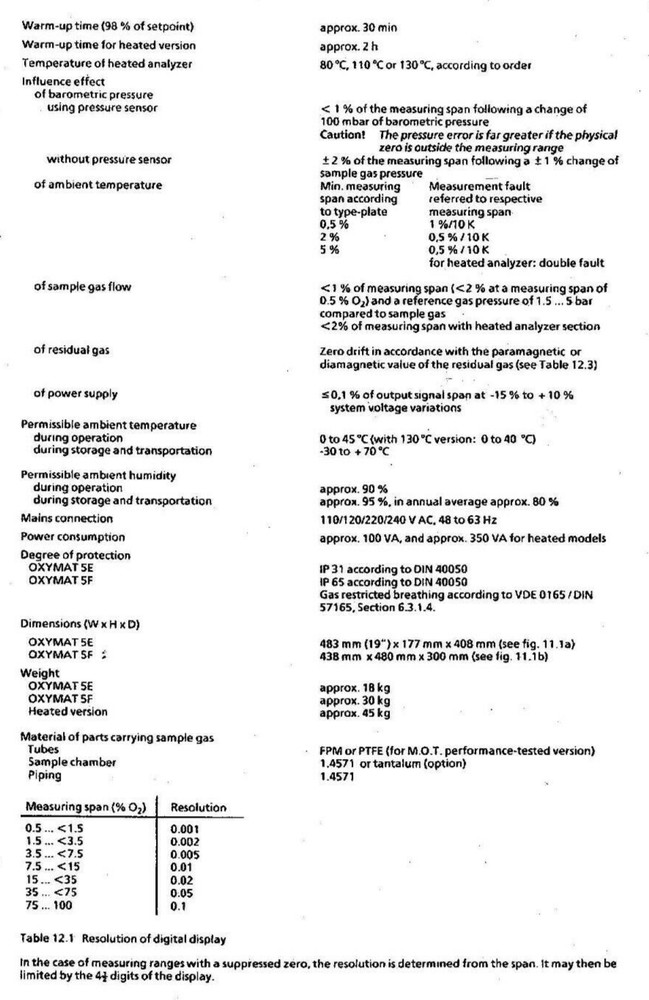 Siemens Oxymat 5E Oxygen Analyzer (CEMS) W/Baro Pres Comp