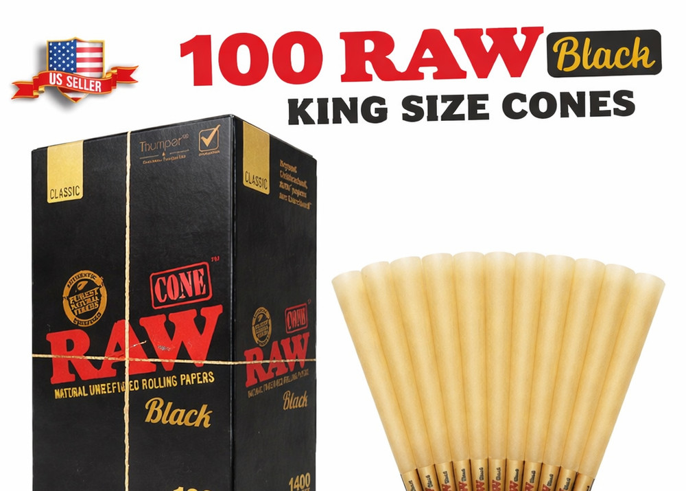 Authentic Raw BLACK King Size Cone Pre Rolled  100 Pack CONES Fast Ship