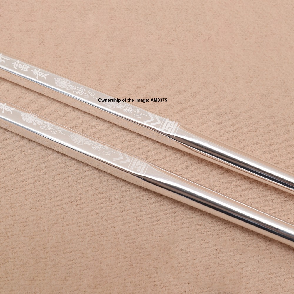 999 Pure Silver Chinese Chopsticks Chrysanthemum Pattern Antibacterial Tableware