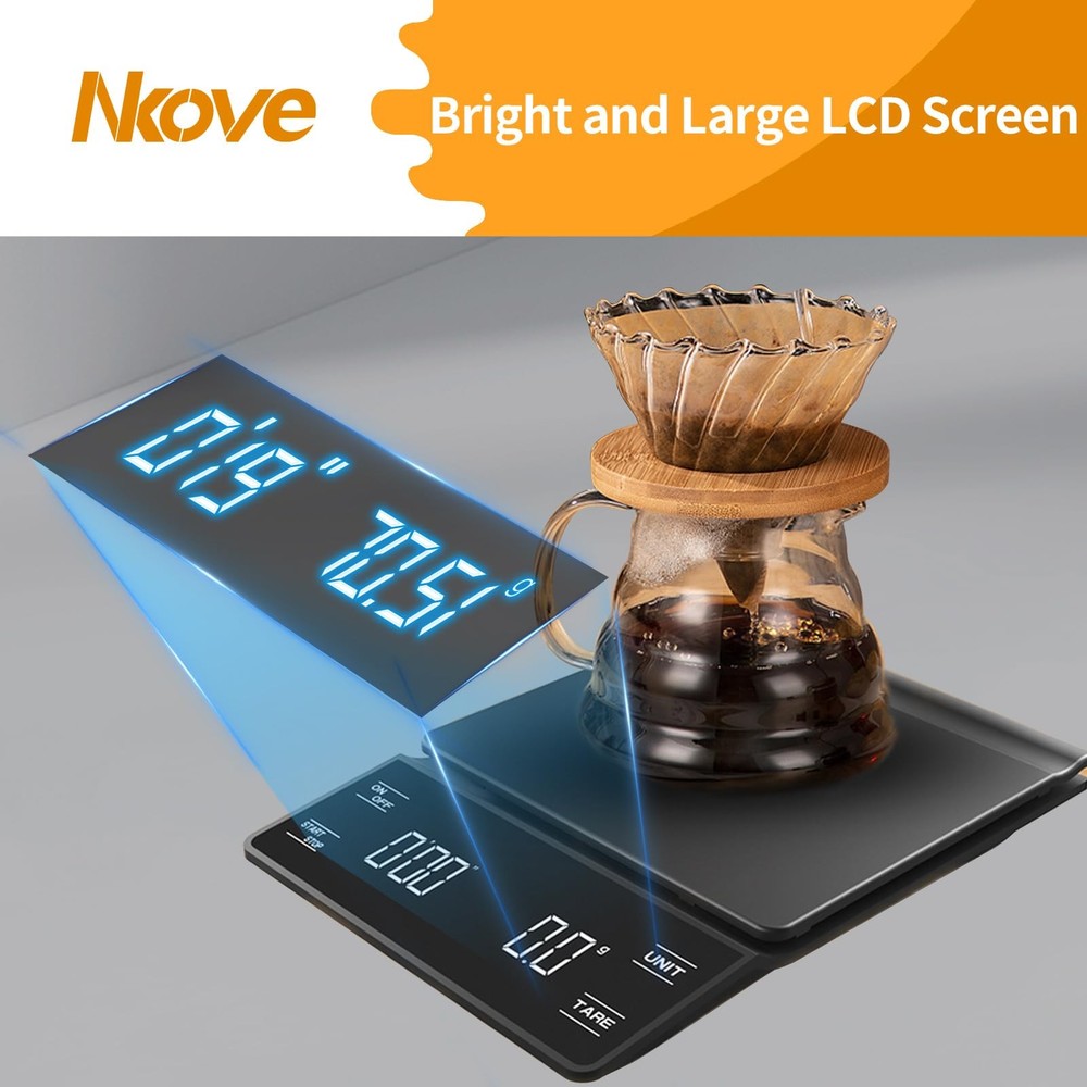 Digital Coffee Scale with Timer 3kg/0.1g High Precision Tare Function for Pou...