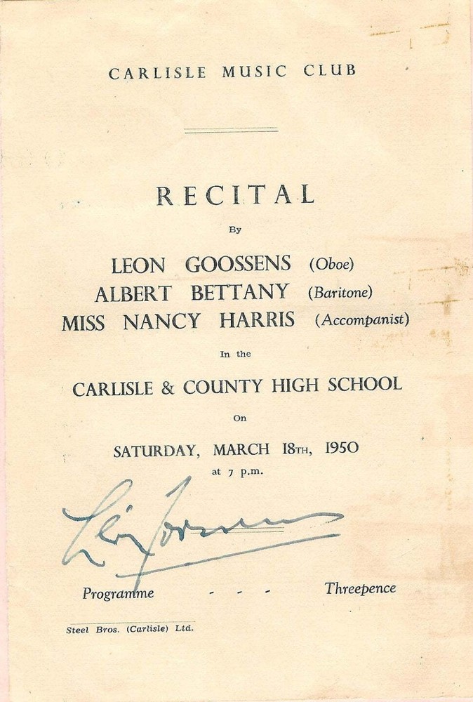 Leon GOOSSENS (Oboe): Signed Concert Program