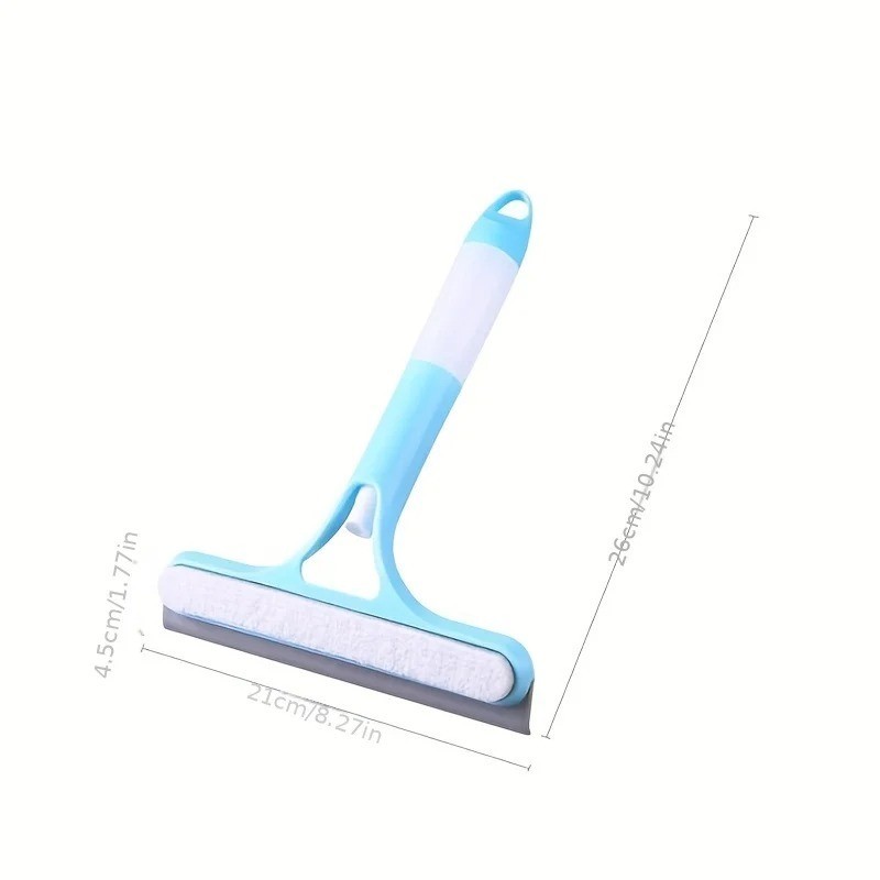 Blue 3-in-1 Window Scraper,Detachable Microfiber Pad for Scrubbing&Squeegee,Stre