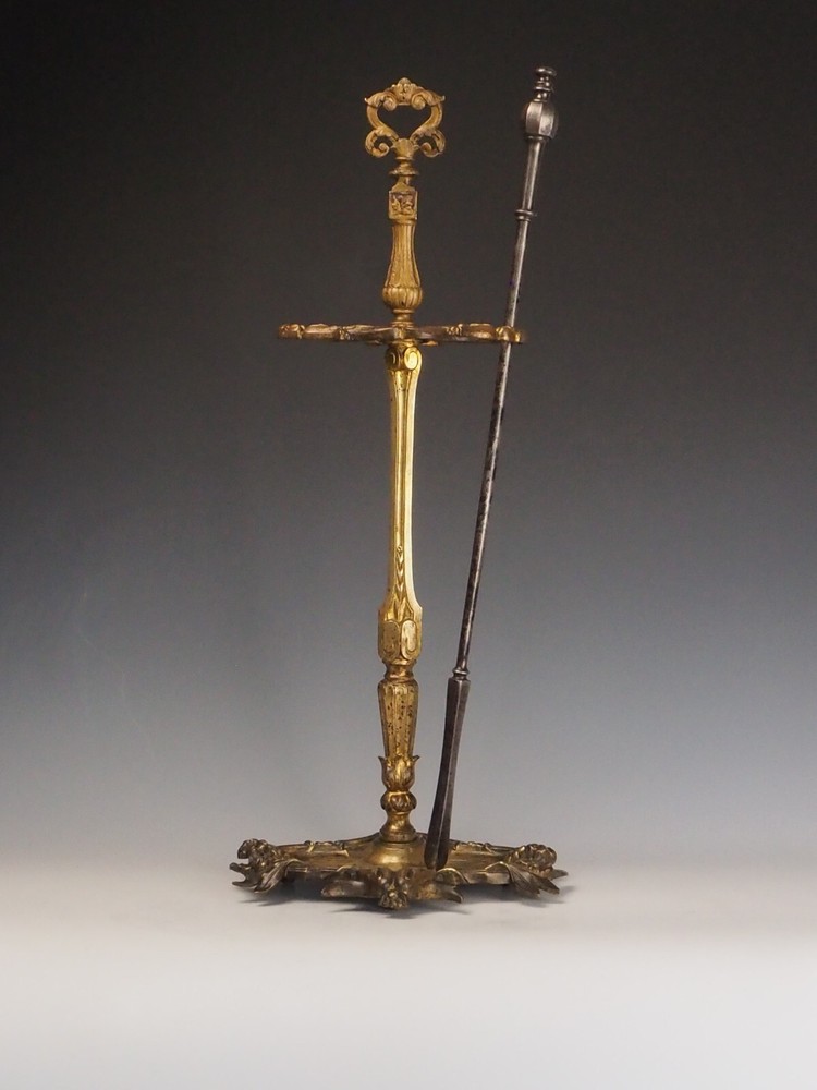 Antique Brass Fireside Tool Stand | Ornate Victorian Hearth Accessory