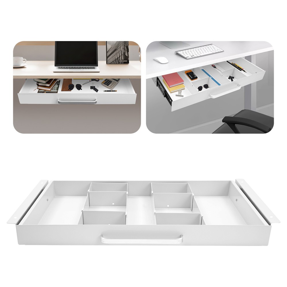 White 21.5" Under Desk Mounted Sliding Pull-out Drawer For Standing Desks